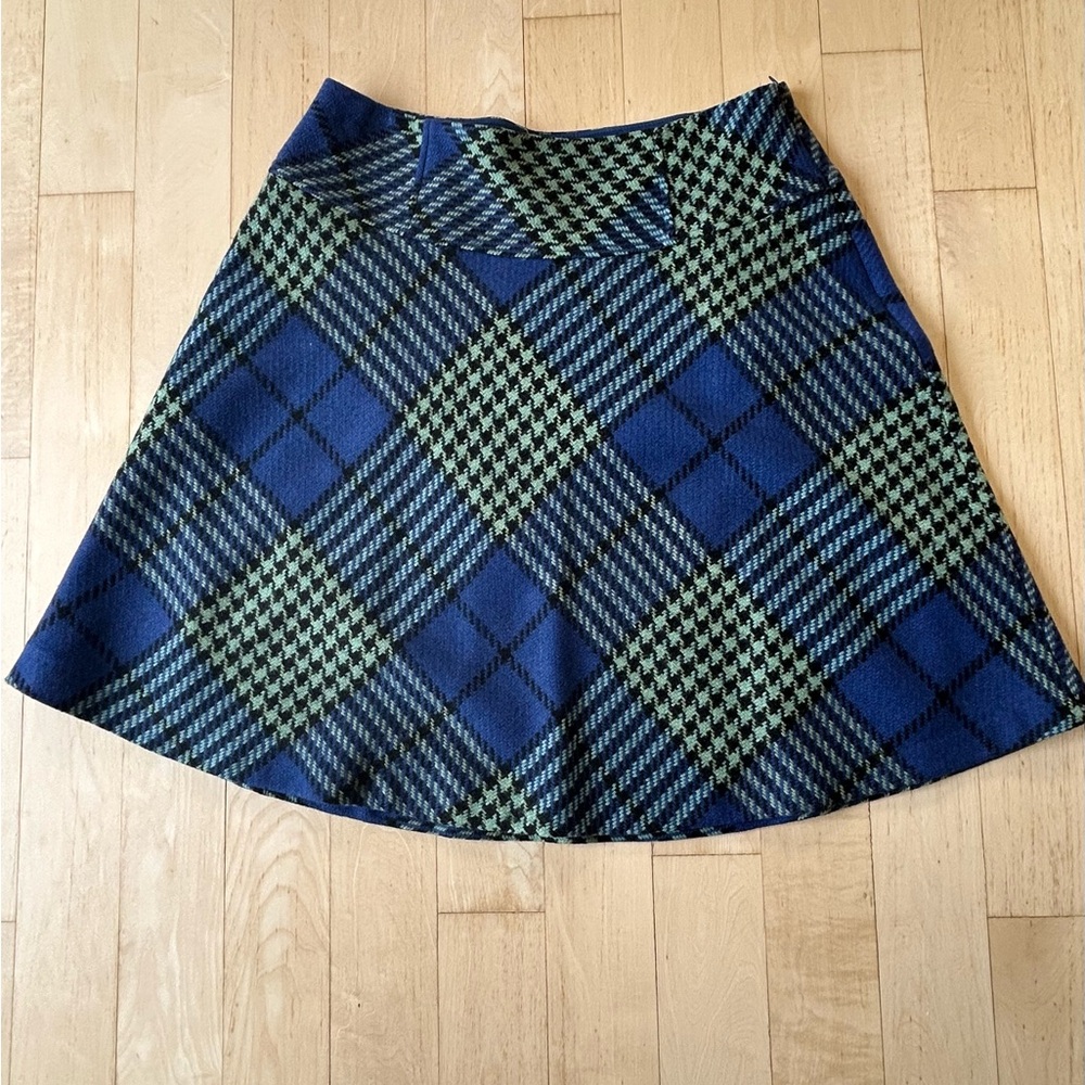 Boden Women’s Wool Blend A-Line Skirt - Blue and Green Plaid Size 10